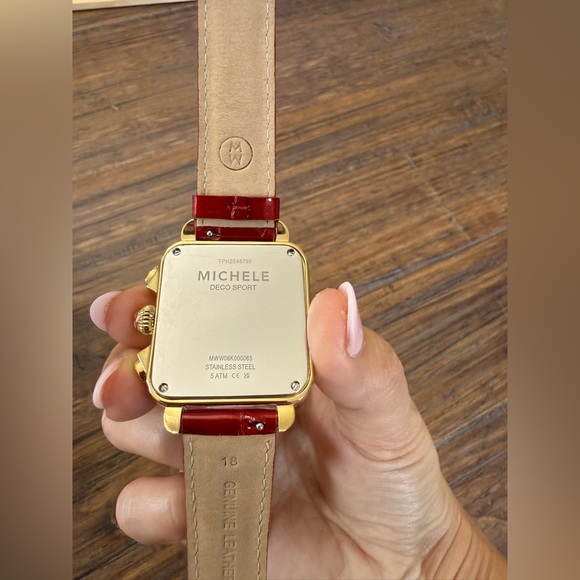 MICHELE Deco Sport Chronograph Leather Strap Watch, 34mm x 36mm - Picture 4 of 4